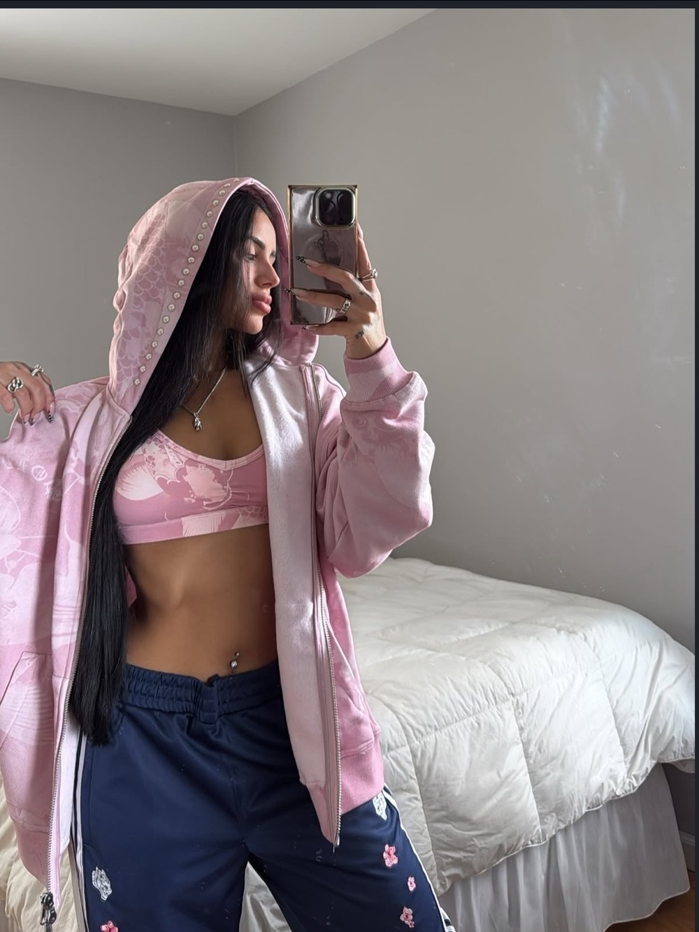 Darc Sport Koi Anya double zip hoodie fish pink light pastel gym sweatshirt